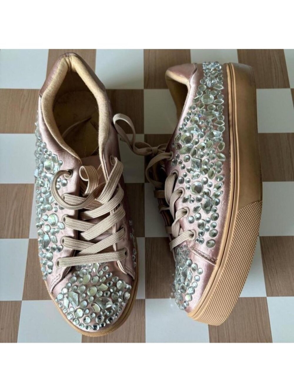 pink satin rhinestone sneakers